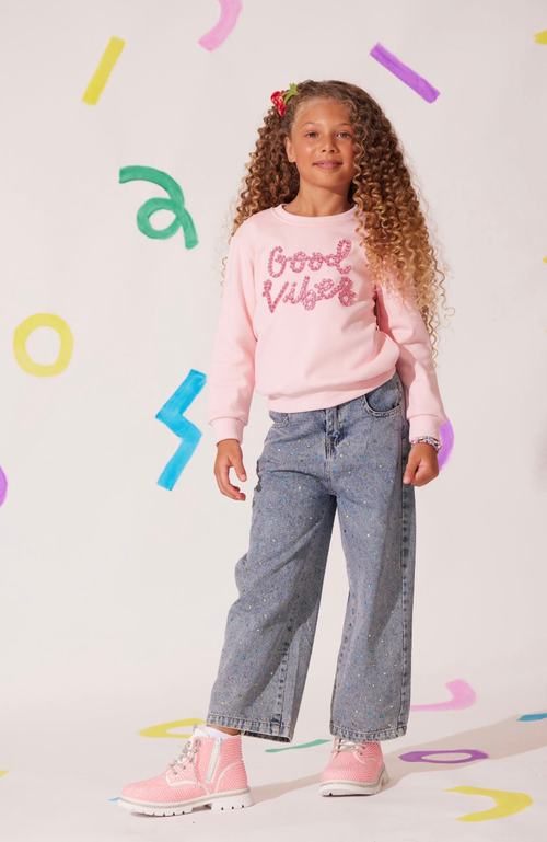 Lola + The Boys Sparkling Good Vibes Sweatshirt In Pink