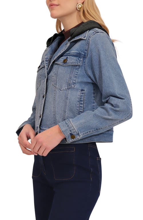 Bagatelle Denim Trucker Jacket With Removable Hood In Sky Wash