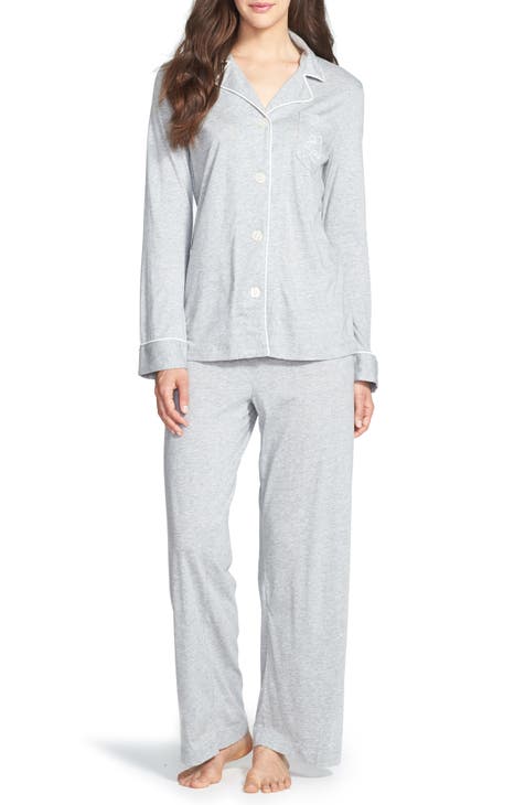 Heather Grey Pajama Set - Ribbed Knit Pajamas - Two-Piece PJ Set