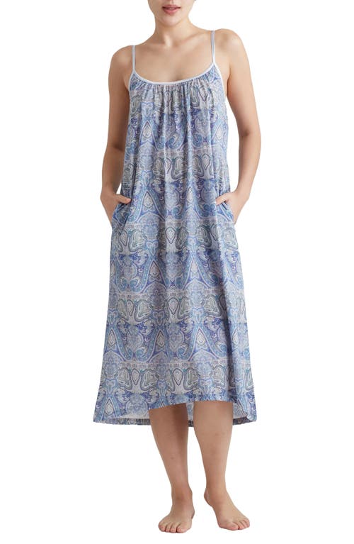 Papinelle Nahla Paisley Print Cotton Nightgown Crystal Blue at Nordstrom,