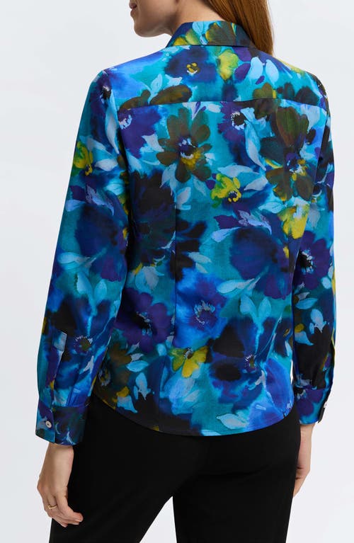Foxcroft June Floral Button-up Shirt In Blue Multi