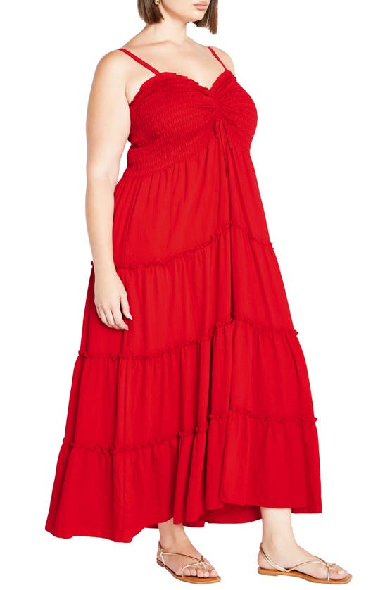 Shop City Chic Alisa Smocked Sleeveless Maxi Dress In Tango Red
