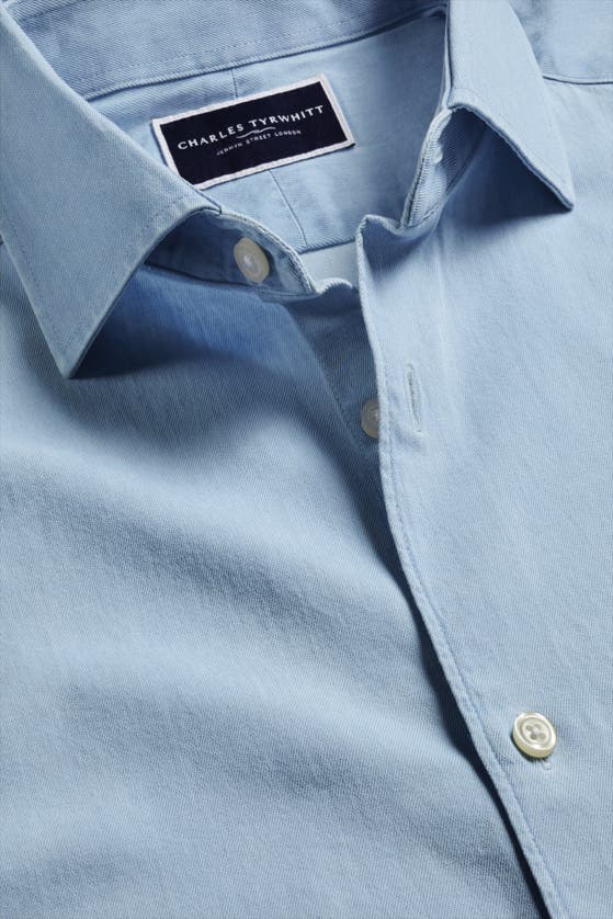 Shop Charles Tyrwhitt Slim Fit Cutaway Collar Denim Shirt In Light Blue
