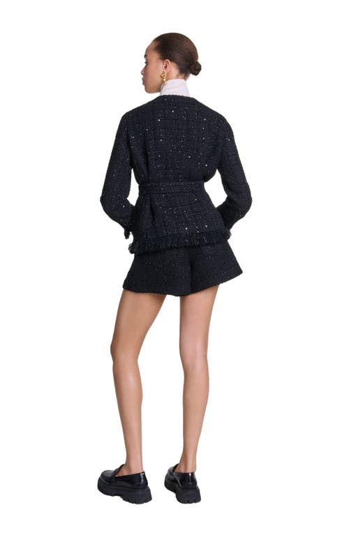 Shop Maje Sequinned Tweed Jacket In Black