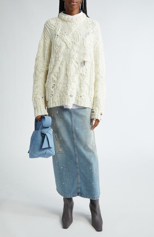 Shop Acne Studios Kolda Ripped Cable Knit Wool Sweater In Pale Beige