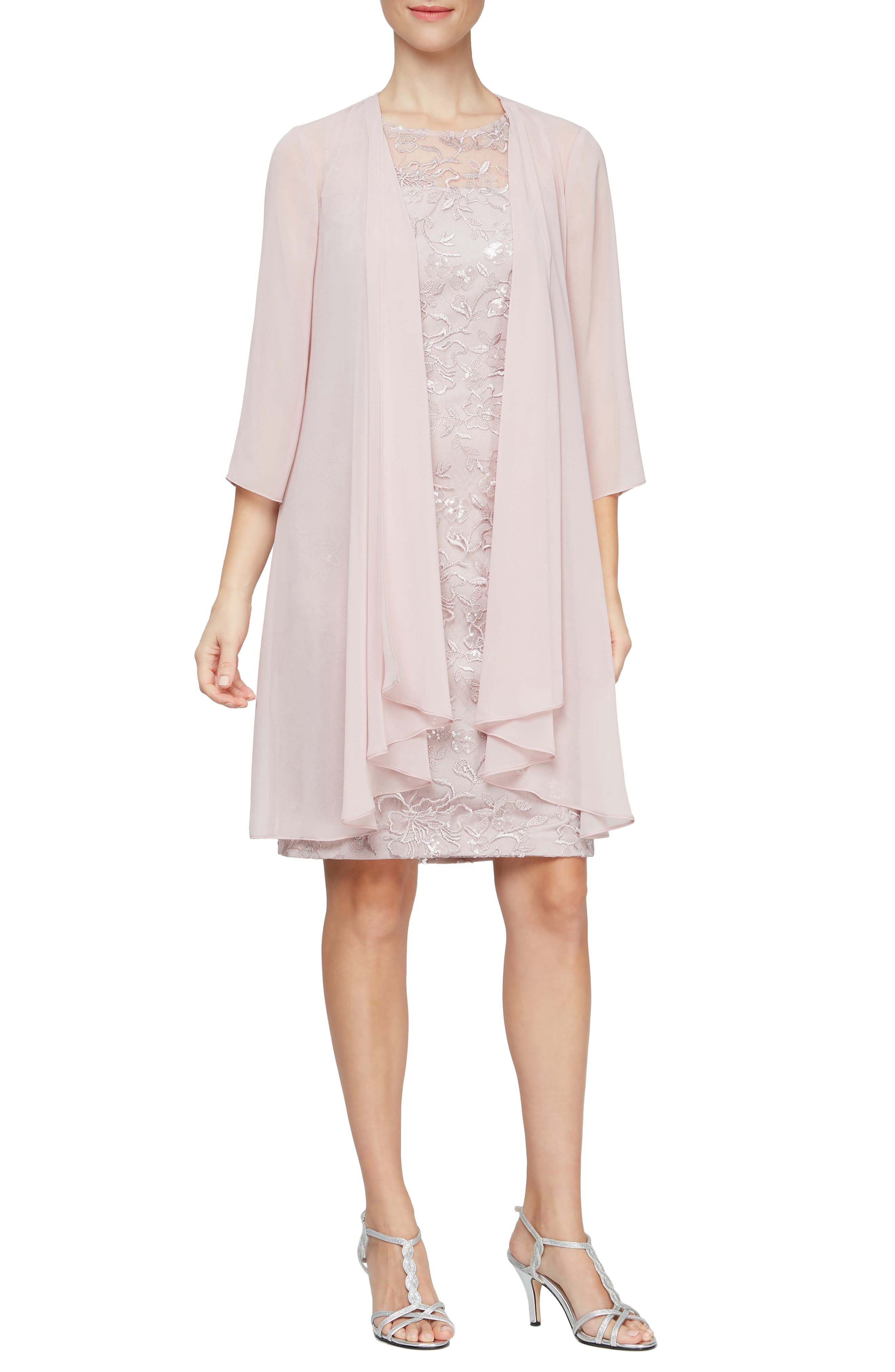 Alex Evenings Sequin Lace Sheath Dress Chiffon Jacket in Faded