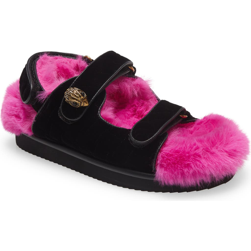 Kurt Geiger Orson Faux Fur-lined Velvet Sandals In Black/comb