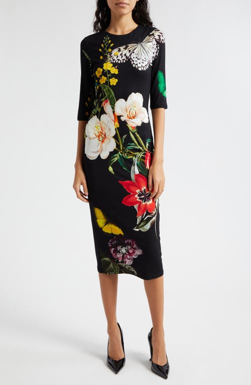 Alice + Olivia Delora Floral Midi Dress in Essential Floral at Nordstrom, Size 0