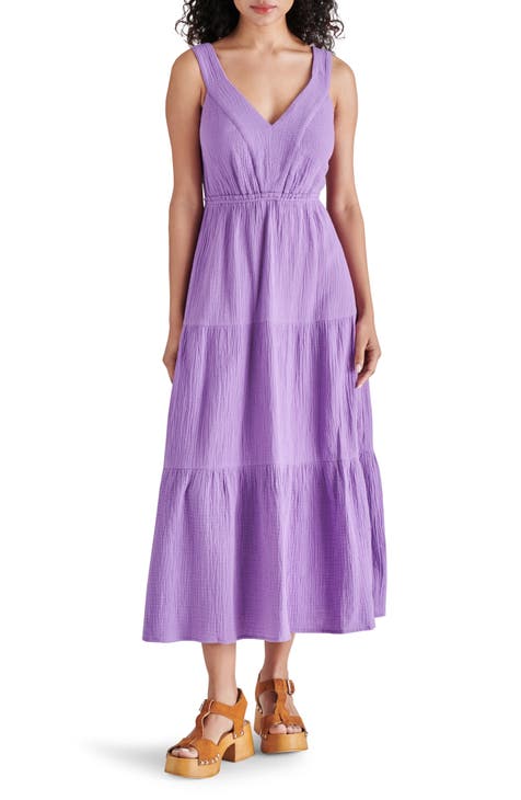 Purple Shirred Capri Midi Dress