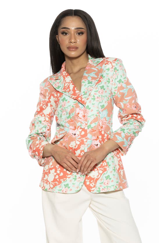 Alexia Admor Ruched Sleeve One-button Blazer In Rose Multi