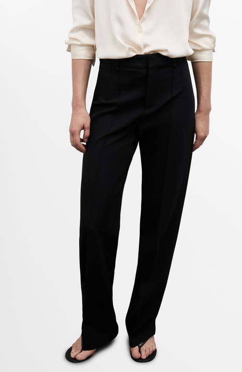 Mango Decorative Seam Stretch Straight Leg Pants In Black