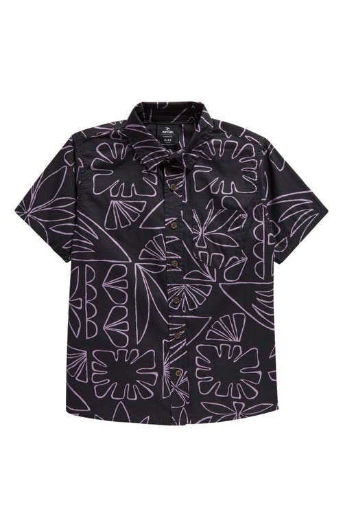 Rip Curl Kids' Tropical Floral Short Sleeve Cotton Button-Up Shirt Lilac at Nordstrom,