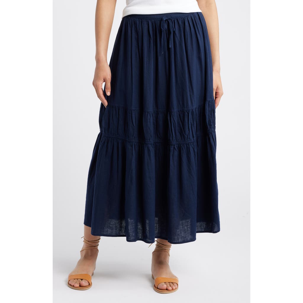 Caslonr Caslon(r) Tiered Linen Blend Midi Skirt In Blue