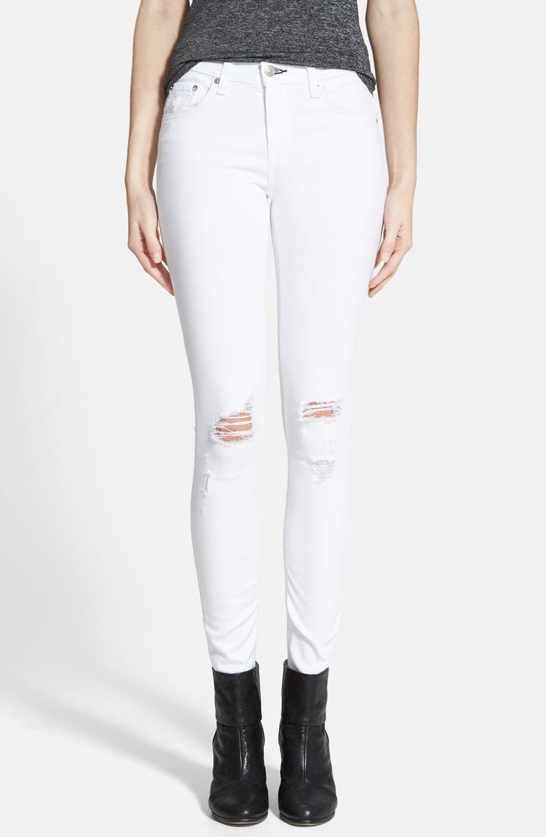 rag & bone/JEAN 'The Skinny' Distressed Jeans (Bright White with Holes ...