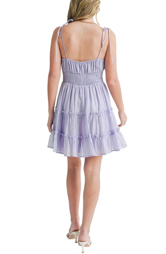 Shop Lush Tie Strap Ruffle Tiered Minidress In Lavender
