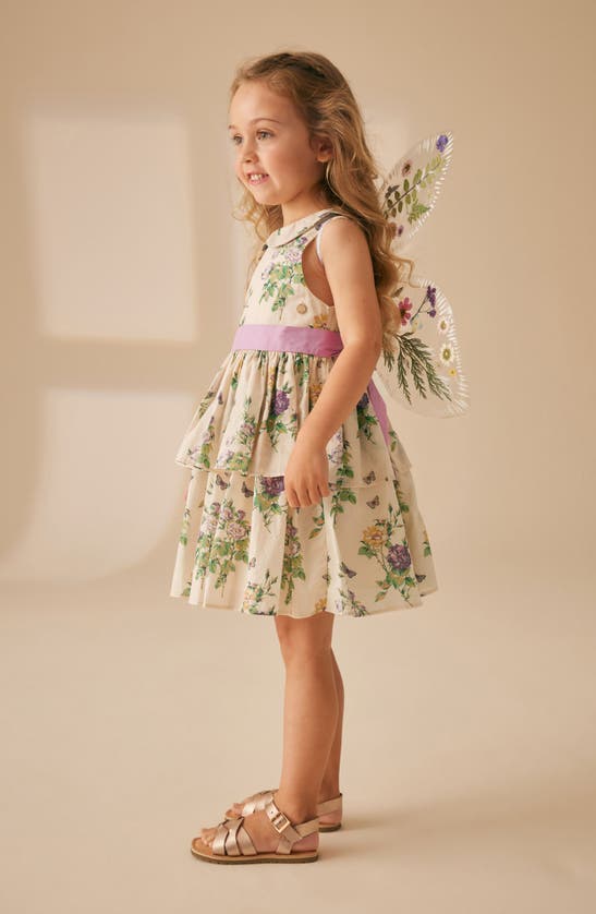 Shop Laura Ashley Kids' Floral Tiered Cotton Dress In Cream / Purple