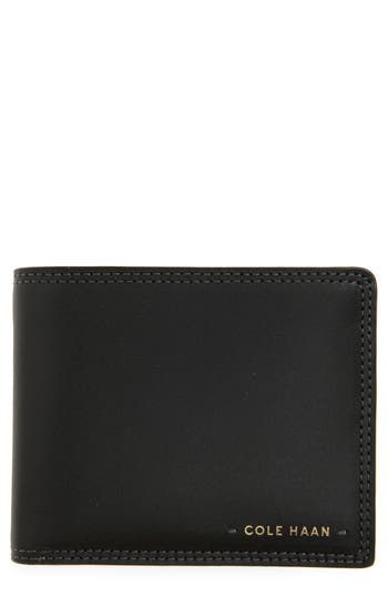 Cole Haan Logo Leather Bifold Wallet In Black