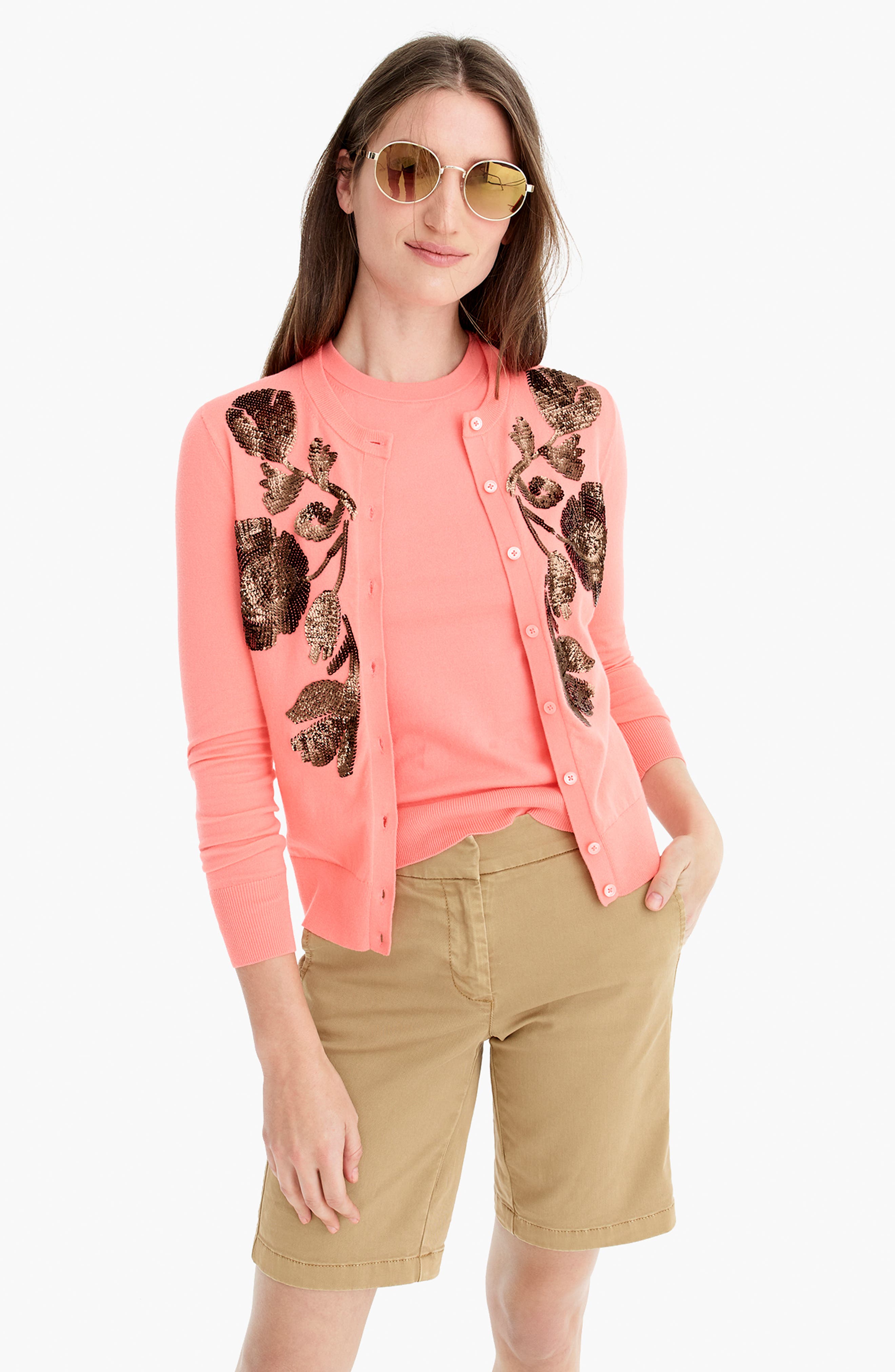 sequin floral embroidered cotton jackie cardigan sweater