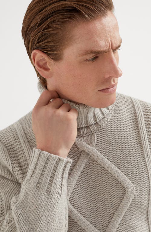 Shop Brunello Cucinelli Irish Cable Turtleneck Sweater In Stone Grey