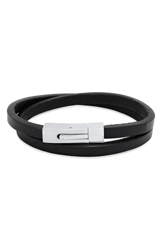 Hmy Jewelry Leather Wrap Bracelet In Silver/ Black