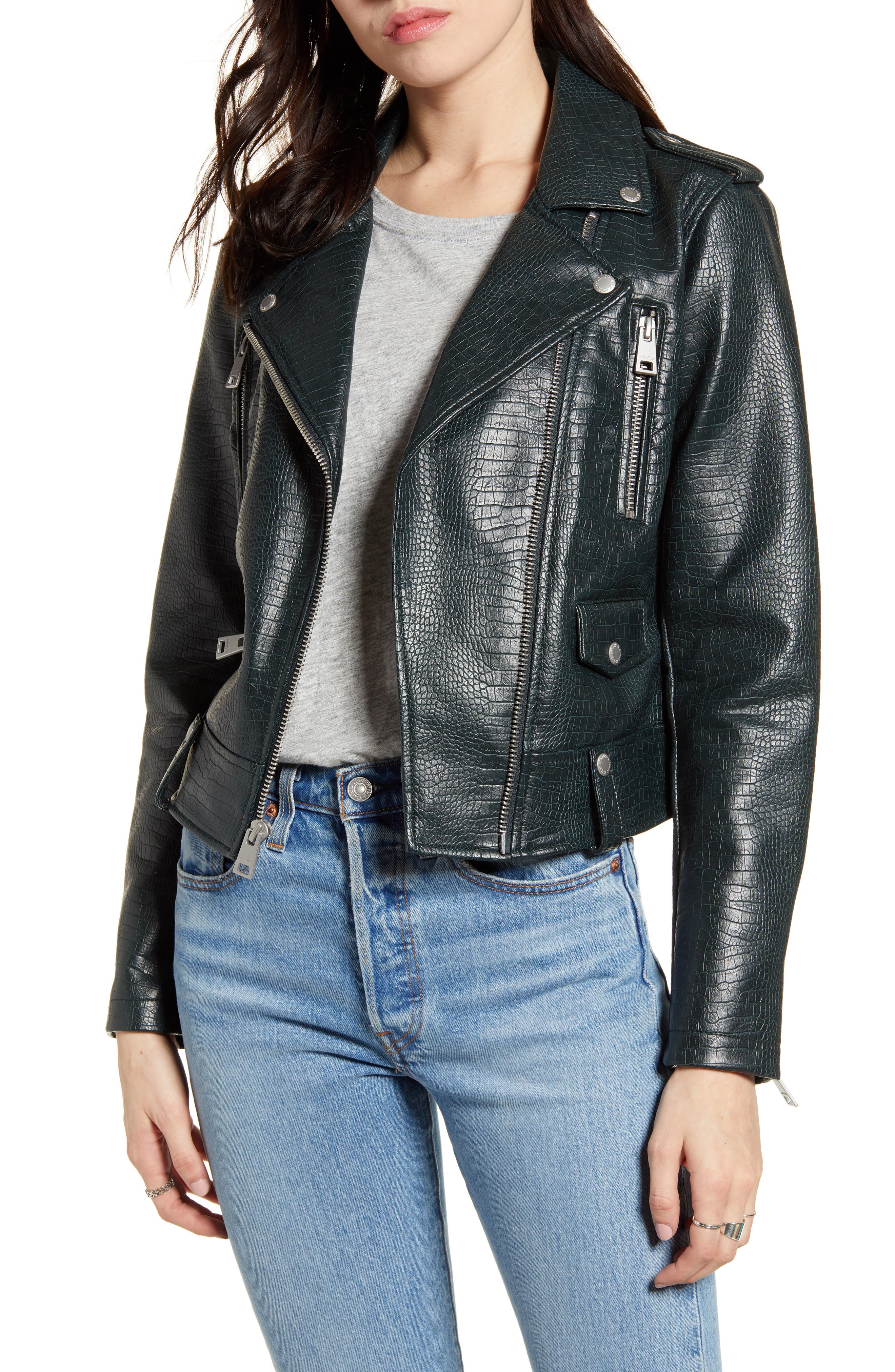 Levi's ® Faux Leather Moto Jacket In Green Croc | ModeSens