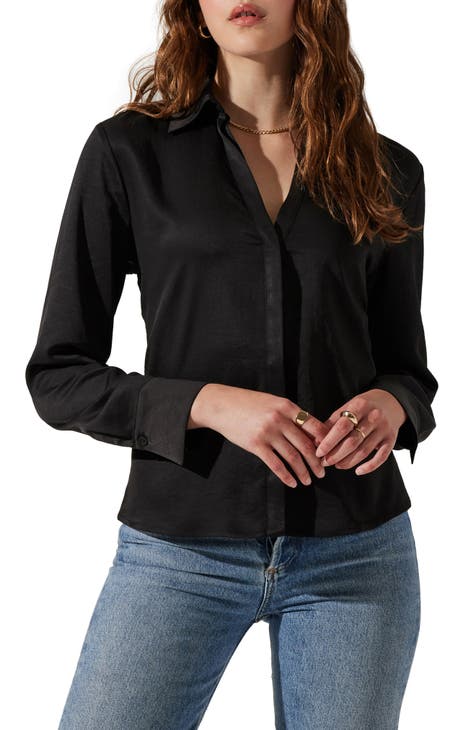 Lace-Up Back Button-Up Blouse