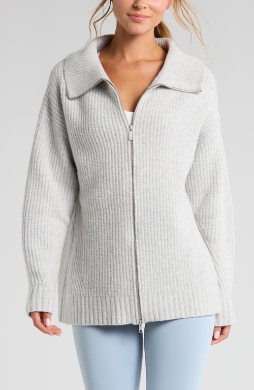 Shop Zella Cozy Knit Zip-up Cardigan In Grey Light Heather