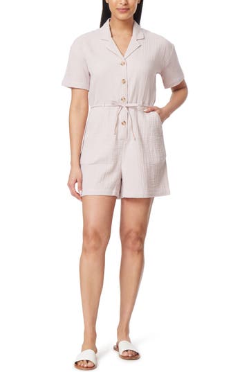 Shop C&c California C & C California Ray Button Front Double Gauze Romper In Hushed Violet