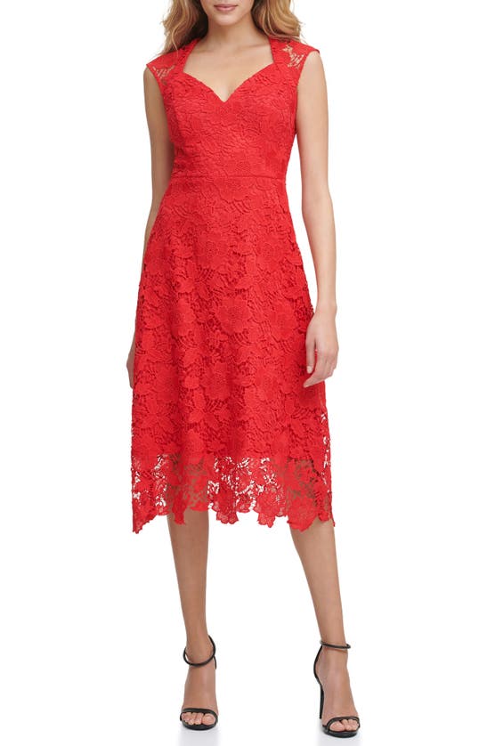 Guess Pin Up Lace Midi Dress In Red