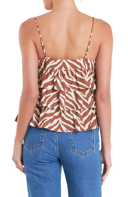 English Factory Zebra Print Tiered Button-up Camisole In Brown Multi