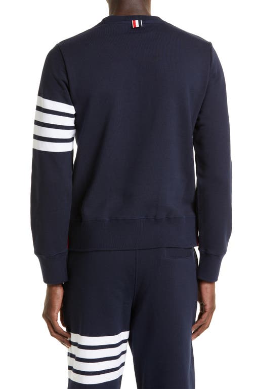 Shop Thom Browne Stripe Sleeve Sweatshirt In Navy/optic White