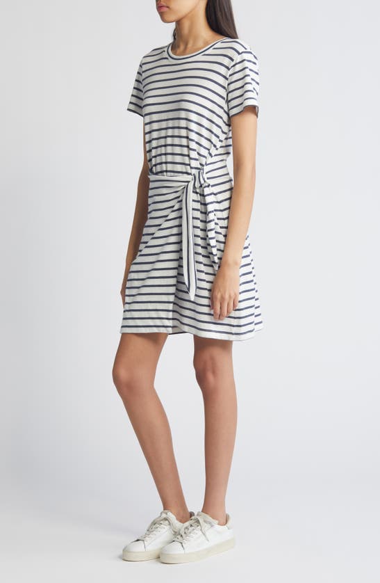Shop Rails Edie Stripe Tie Waist T-shirt Dress In Ivory Navy Stripe