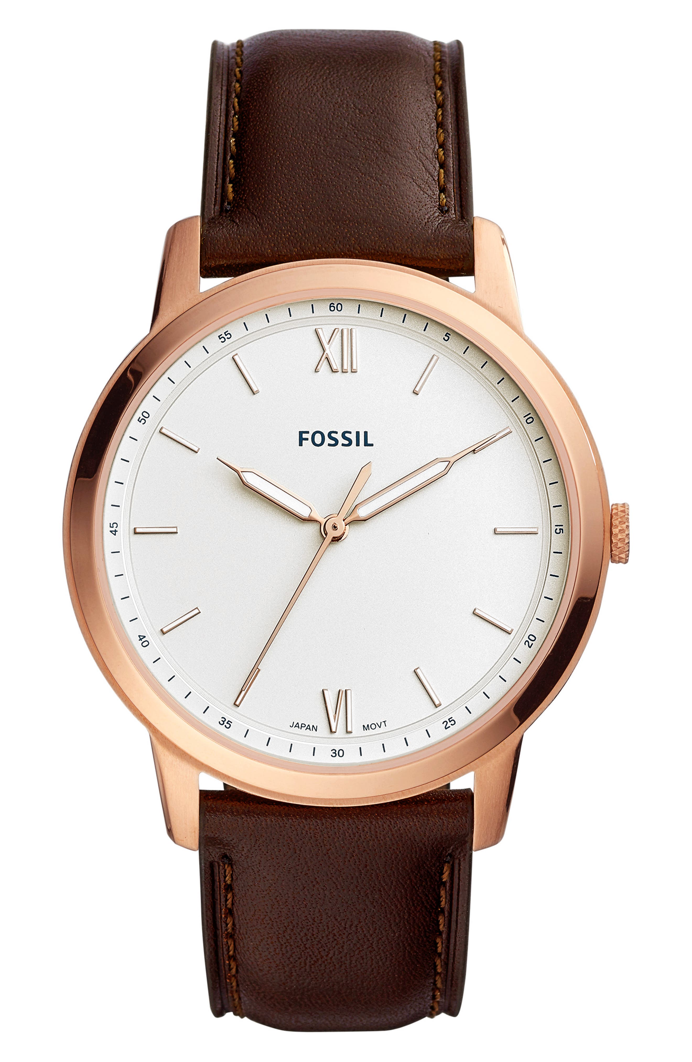 Fossil Minimalist Leather Strap Watch, 44mm Nordstrom