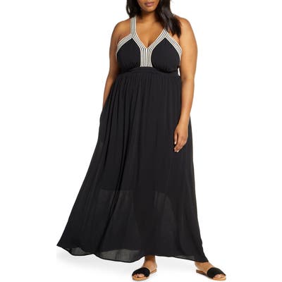 Plus Size Gibson X Hi Sugarplum! Santorini Adjustable Strap Maxi Dress, Black