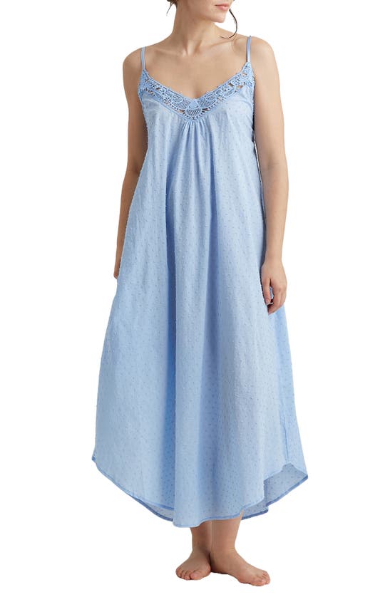 Papinelle Swiss Dot Lace Trim Cotton Nightgown In Crystal Blue