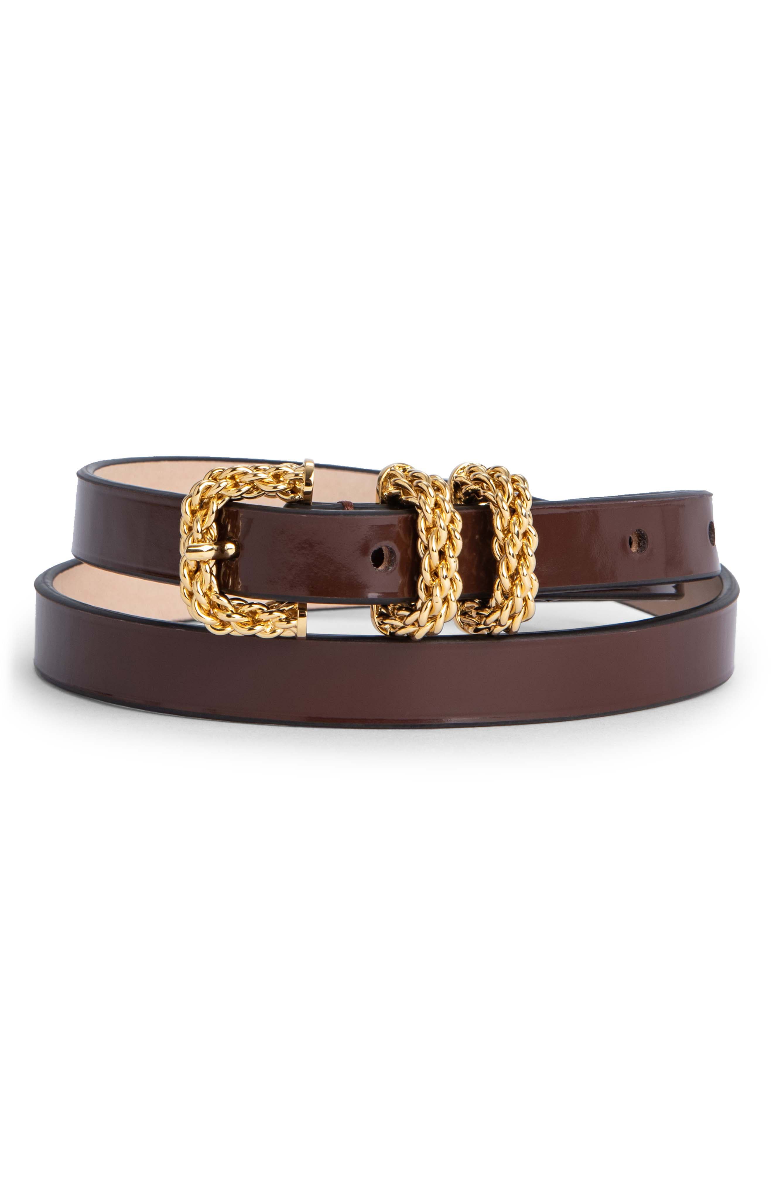 By Far Kat Semi Patent Leather Belt in Brown at Nordstrom, Size Small