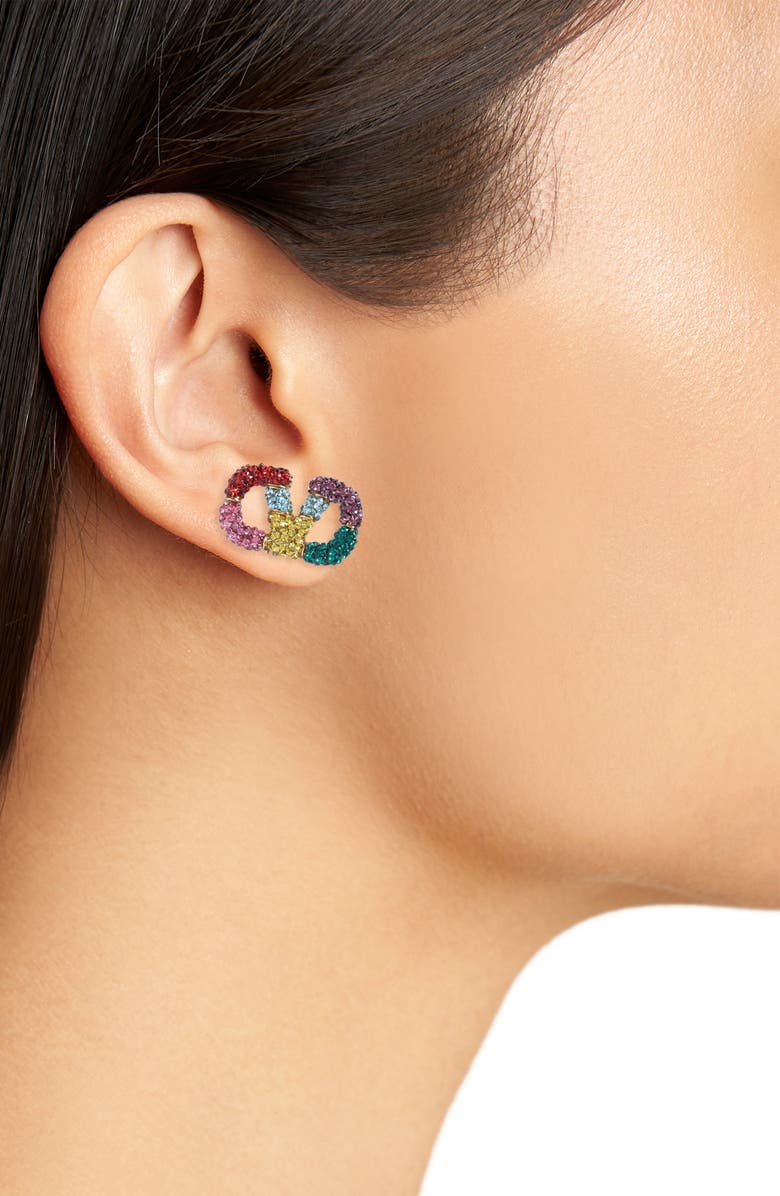 VALENTINO GARAVANI VLOGO Multicolor Crystal Stud Earrings, Main, color, ORO 18/ MULTICOLOR