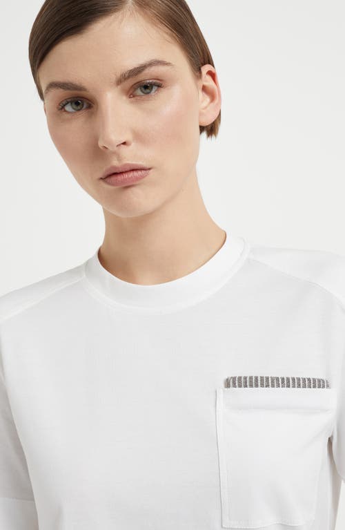 Shop Brunello Cucinelli Cotton Jersey T-shirt With Shiny Ribbed Detail In White