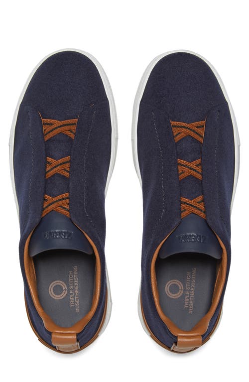 Shop Zegna Triple Stitch Flannel Sneaker In Navy