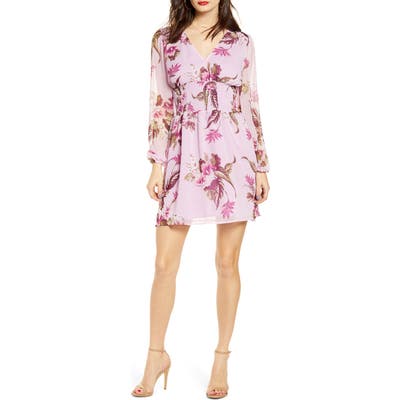 Plus Size Leith Smocked Waist Floral Print Long Sleeve Minidress, Size - Pink