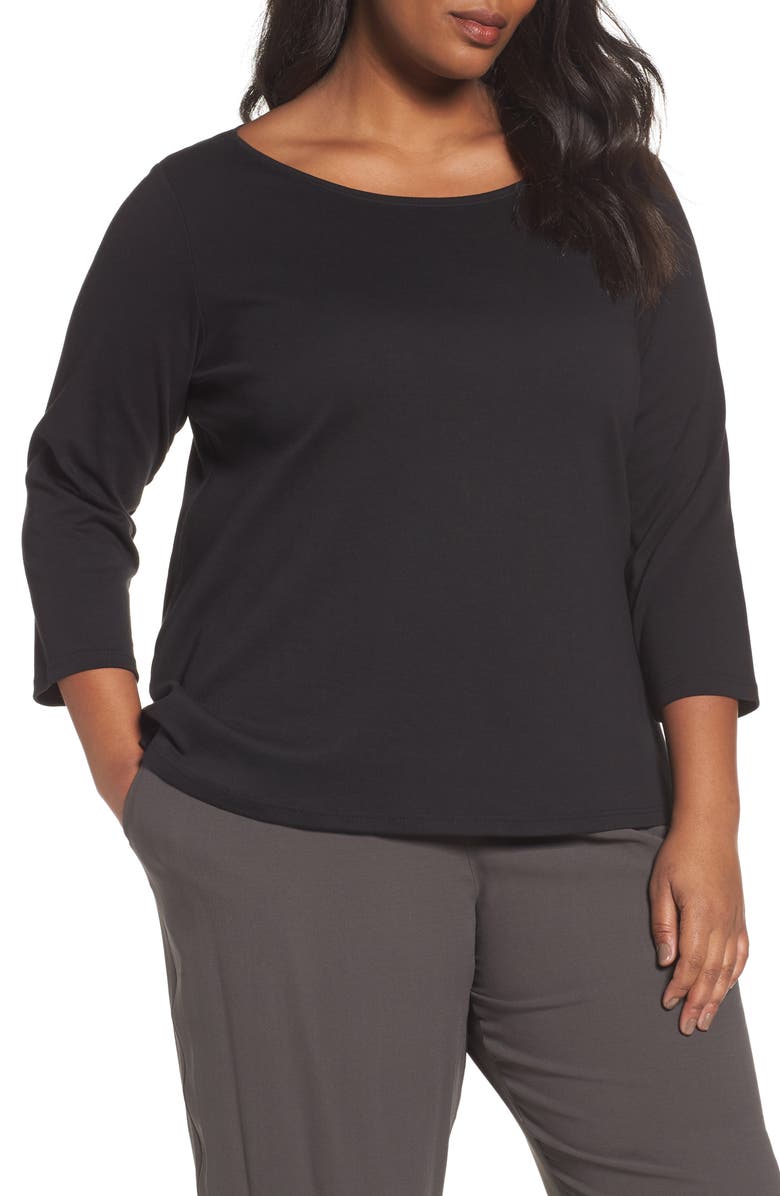 Eileen Fisher Organic Cotton Ballet Neck Top (Plus Size) | Nordstrom