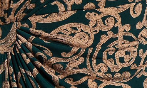 Connected Apparel Paisley Faux Wrap Dress In Forrest