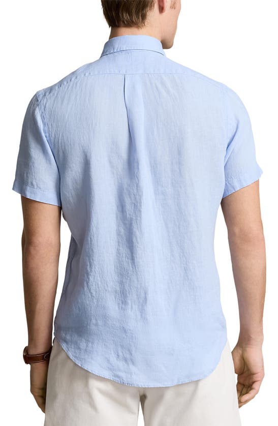 Shop Polo Ralph Lauren Linen Short Sleeve Button-down Shirt In Blue Hyacinth