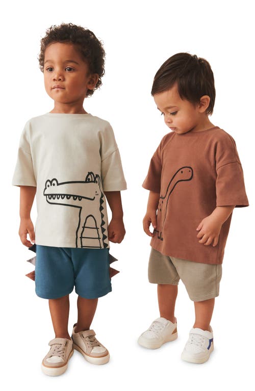 Shop Next Kids' 4-piece Graphic T-shirt & Drawstring Shorts Set In Brown