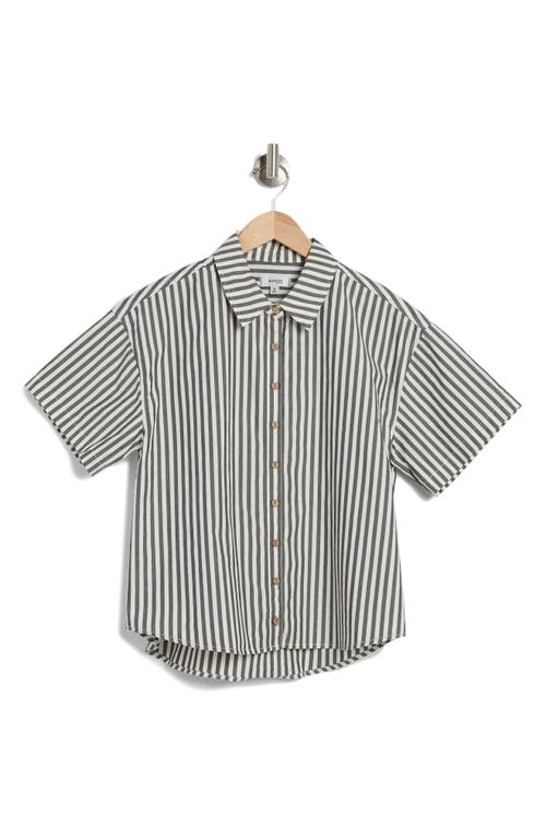 Shop Kensie Collared Boxy Button-up Top In Black/white Stripe