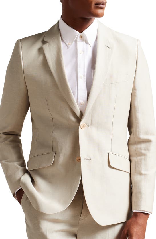 Ted Baker Slim Fit Linen & Wool Blazer In Neutral