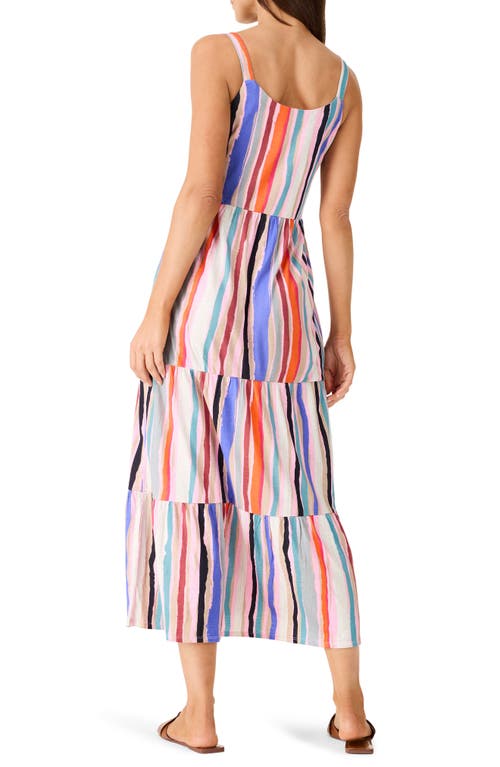 Nzt By Nic+zoe Painted Stripe Tiered Midi Sundress In Pink Multi