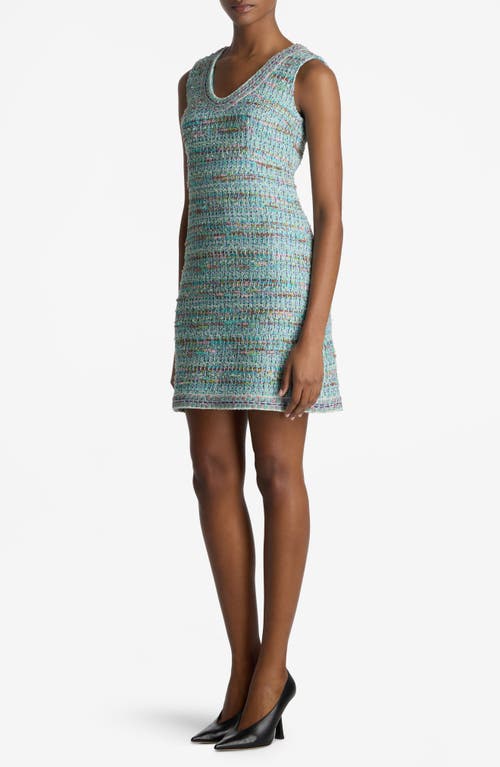 Shop St John St. John Collection Gauzy Multiyarn Metallic Tweed Minidress In Seafoam/ecru Multi