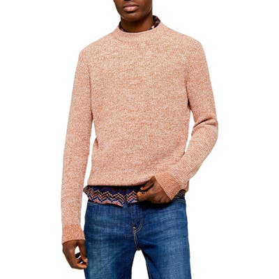 Topman Classic Fit Ribbed Mock Neck Sweater, Brown