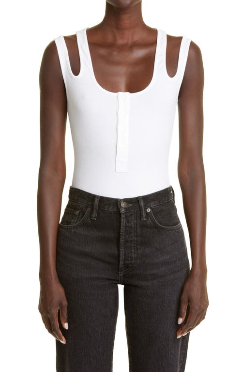 K.NGSLEY Gender Inclusive 2-Way Henley Rib Tank in White